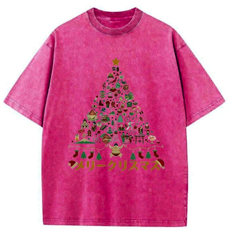 Kyoto-Lion Japanese Christmas Tree Made Up of Icons Washed T-Shirt