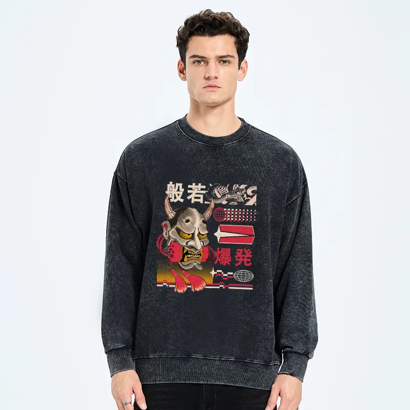 Kyoto-Lion Hannya Mask Japanese Washed Sweatshirt