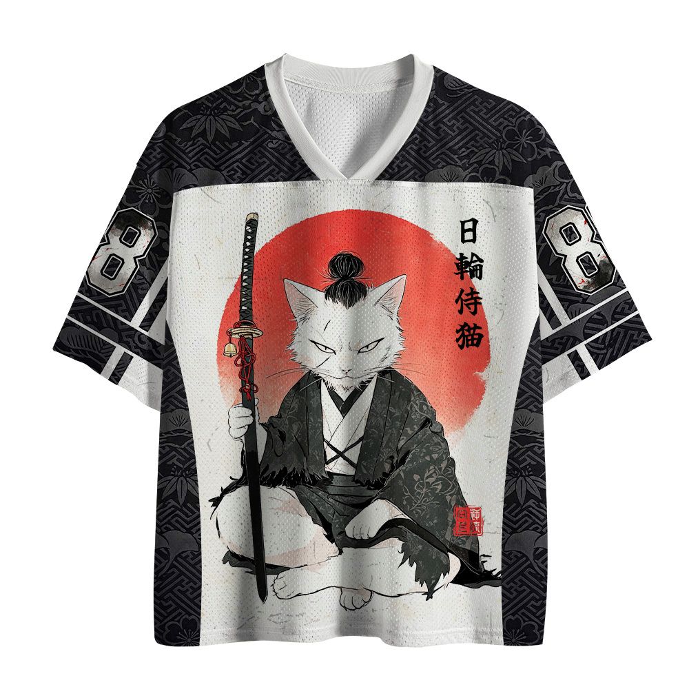 Japanese sun samurai cat mesh jersey
