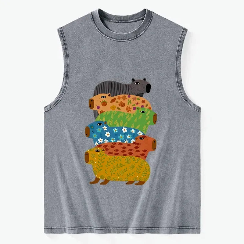 Colorful Capybara Washed Tank Top
