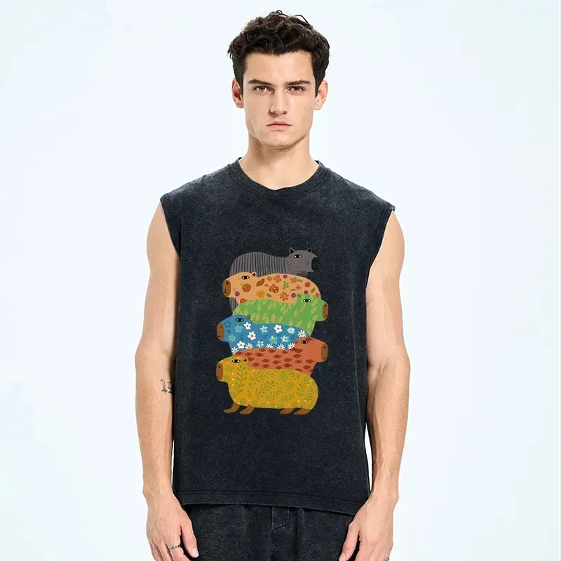 Japanese Ukiyo-e Capybara Tank for Summer