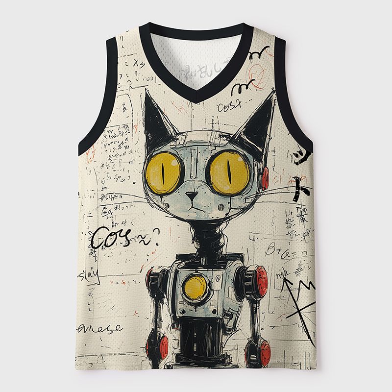 Kyoto-Lion Robot Cat Mesh Tank Top