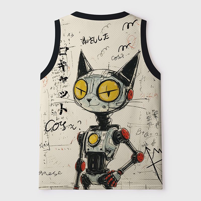Kyoto-Lion Robot Cat Mesh Tank Top