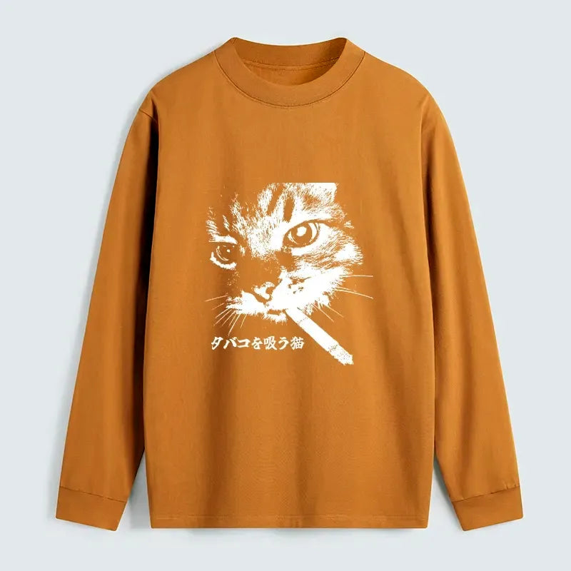 Retro Cat Long Sleeve T-Shirt for Summer