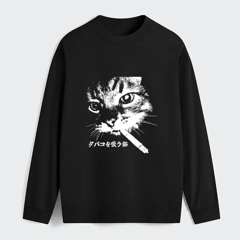 Kyoto-Lion Retro Cat Smoking Classic Long Sleeve T-Shirt