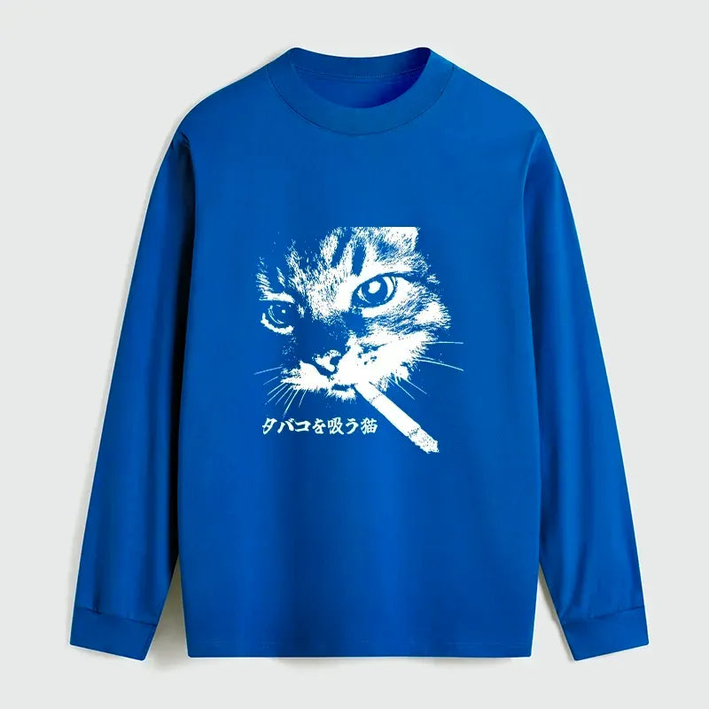 Kyoto-Lion Retro Cat Smoking Classic Long Sleeve T-Shirt