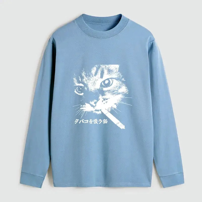 Retro Cat Long Sleeve T-Shirt for Summer