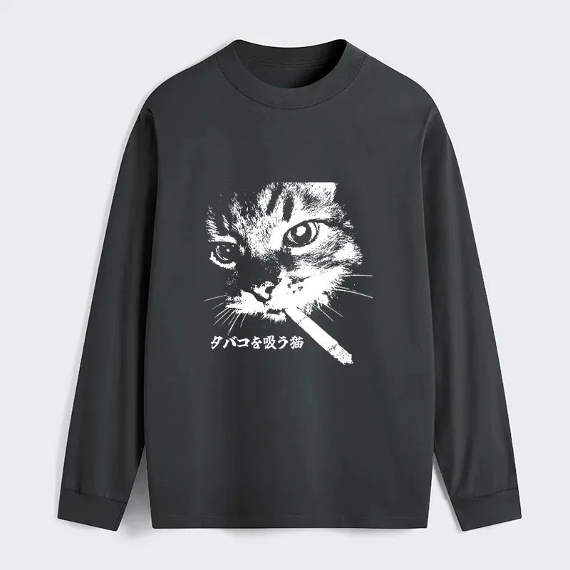 Retro Cat Long Sleeve T-Shirt for Summer