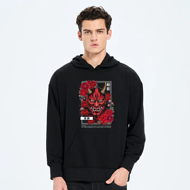 Kyoto-Lion Cool Oni Floral Art Classic Hoodie