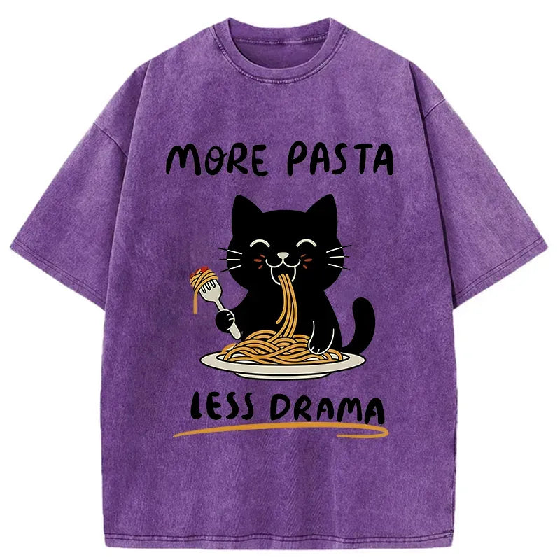 Kyoto-Lion More Pasta Less Drama Cat Washed T-Shirt