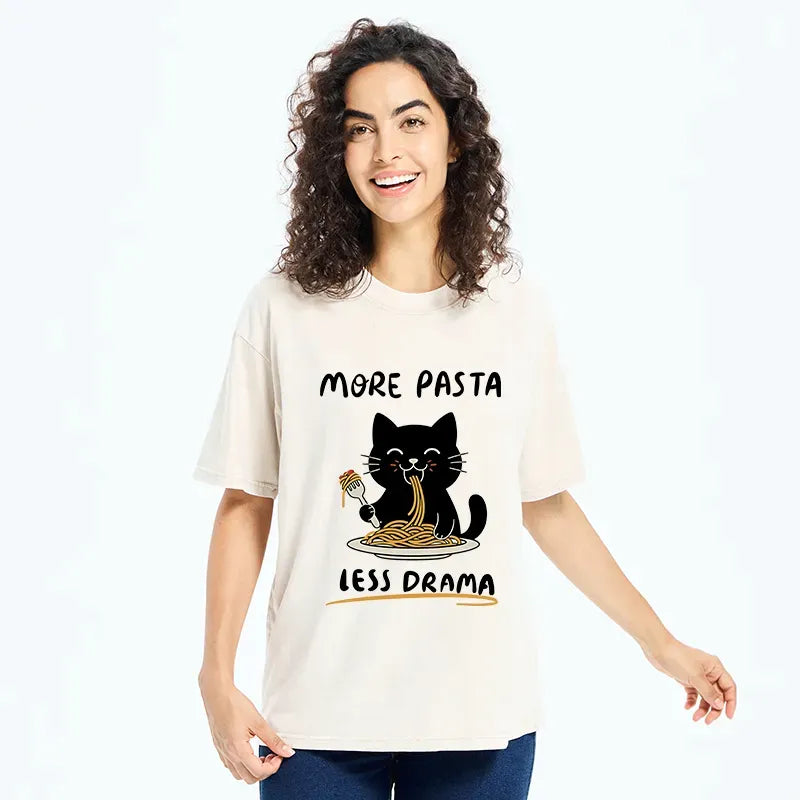 Funny Cat T-Shirt with More Pasta Less Drama