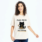 Funny Cat T-Shirt with More Pasta Less Drama