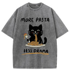 Kyoto-Lion More Pasta Less Drama Cat Washed T-Shirt