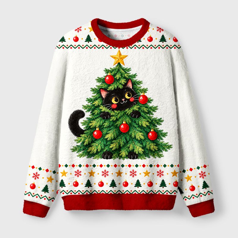 Kyoto-Lion Cat Hiding In The Christmas Tree Christmas Ugly Sweatshirt