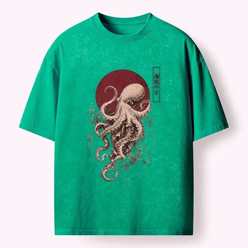 Kyoto-Lion Deep Sea King Octopus Washed T-Shirt