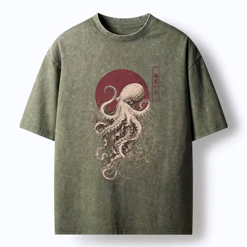 Kyoto-Lion Deep Sea King Octopus Washed T-Shirt