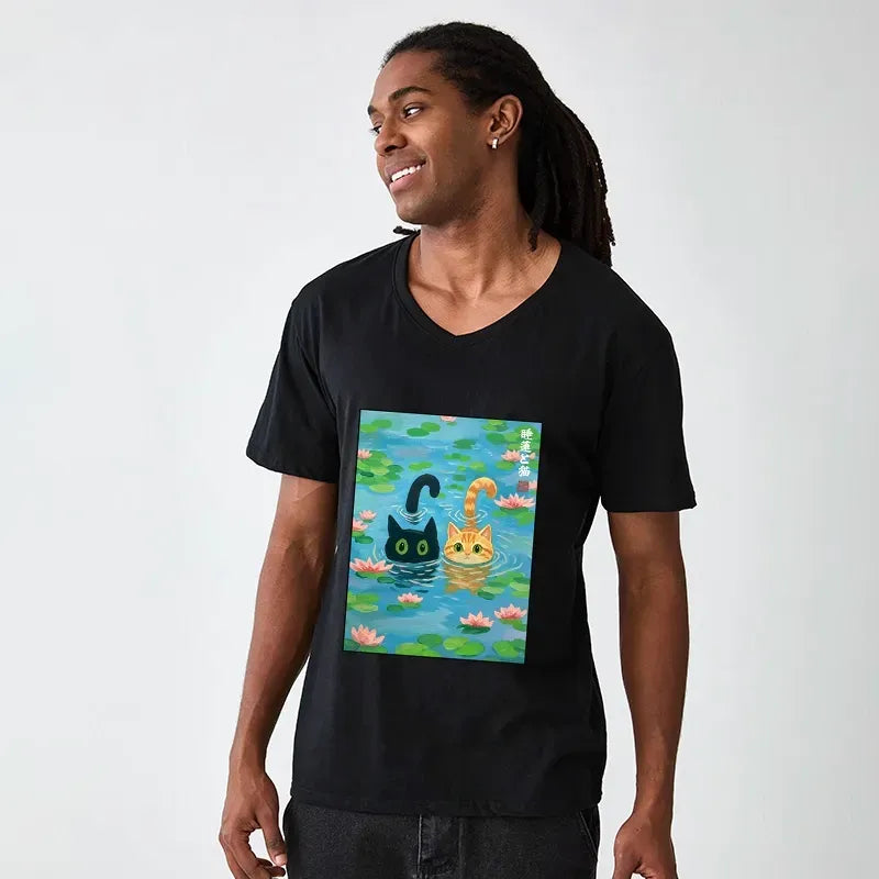 Unisex V-Neck Cat Tee with Free Shipping