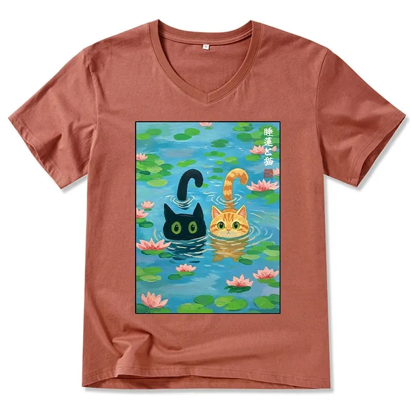 Vintage Japanese Cat T-Shirt for Daily Wear