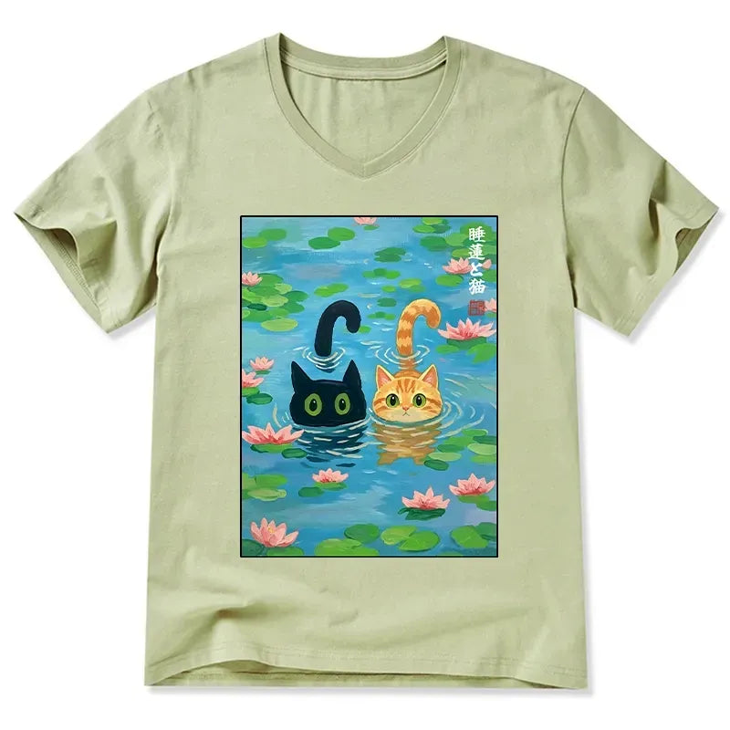 Kyoto-Lion Cats In The Lotus Pond V-Neck Classic T-Shirt