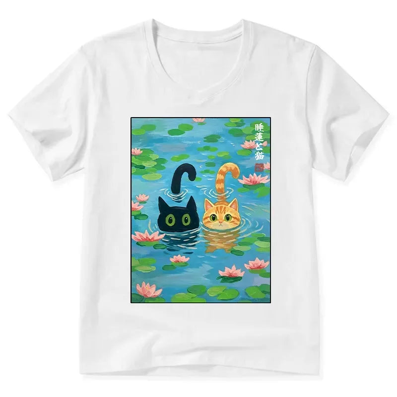 Unisex V-Neck Cat Tee with Free Shipping