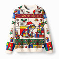 Kyoto-Lion Mondrian Style Santa Frog Fuzzy Christmas Ugly Sweatshirt