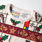 Kyoto-Lion Mondrian Style Santa Frog Fuzzy Christmas Ugly Sweatshirt