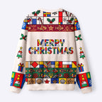 Kyoto-Lion Mondrian Style Santa Frog Fuzzy Christmas Ugly Sweatshirt