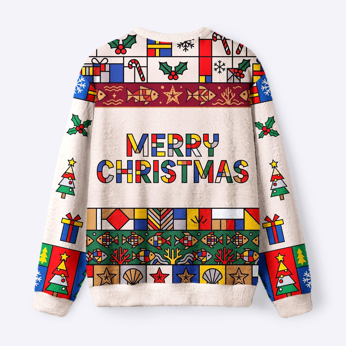 Kyoto-Lion Mondrian Style Santa Frog Fuzzy Christmas Ugly Sweatshirt