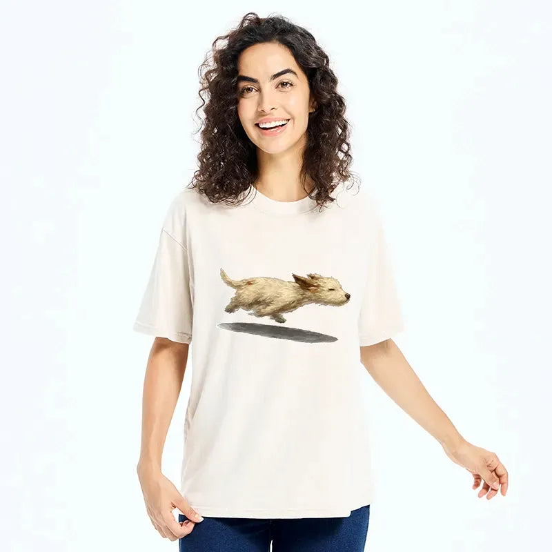 Kyoto-Lion Happy Puppy Running Free Washed T-Shirt