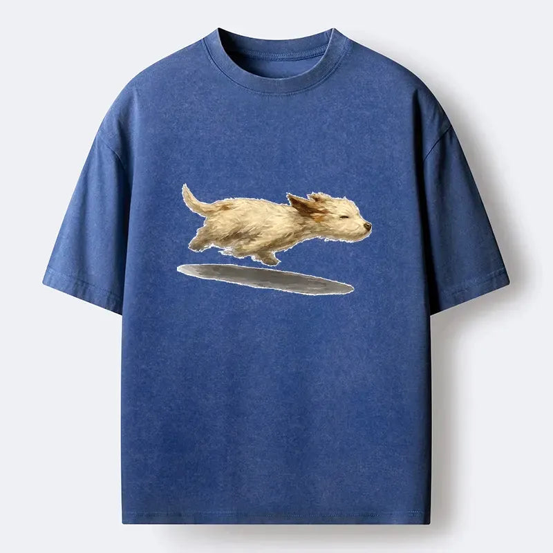Kyoto-Lion Happy Puppy Running Free Washed T-Shirt