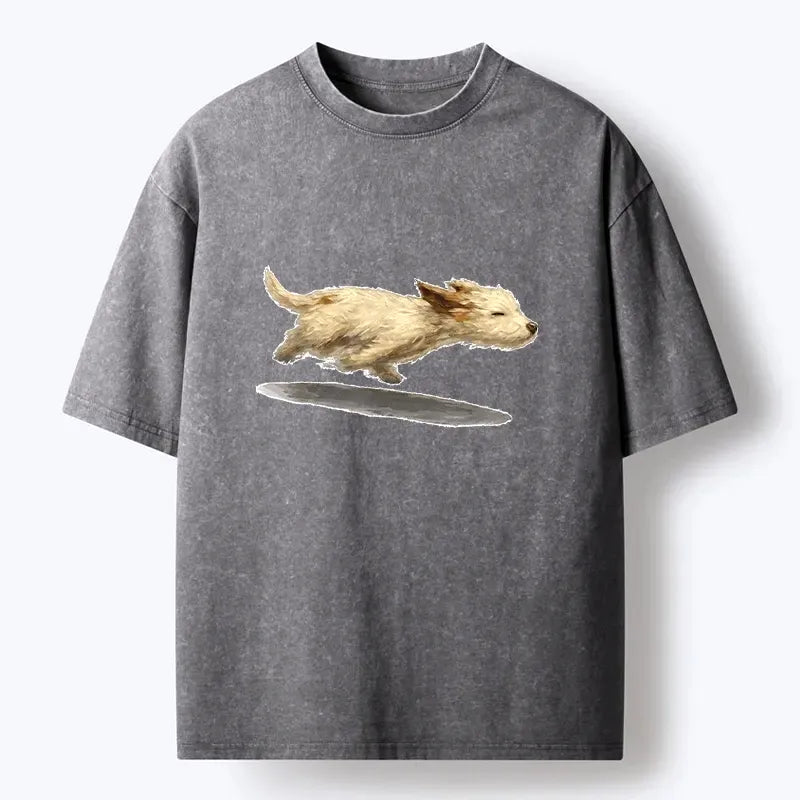 Kyoto-Lion Happy Puppy Running Free Washed T-Shirt