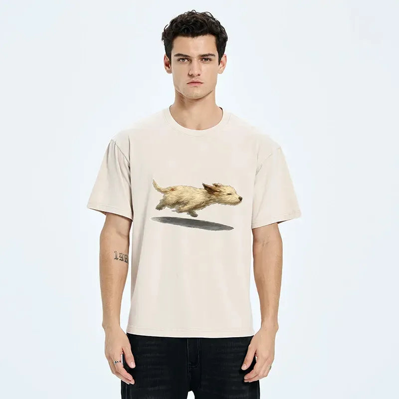 Kyoto-Lion Happy Puppy Running Free Washed T-Shirt