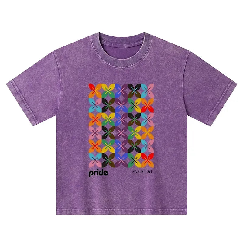 Kyoto-Lion Pride Geometric Flower Pattern Kids Washed T-Shirt