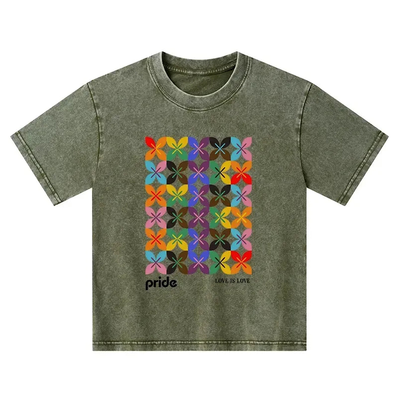Kyoto-Lion Pride Geometric Flower Pattern Kids Washed T-Shirt