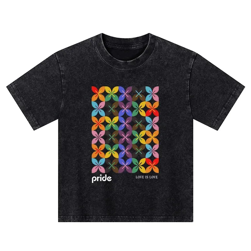 Japanese geometric flower kids t-shirt