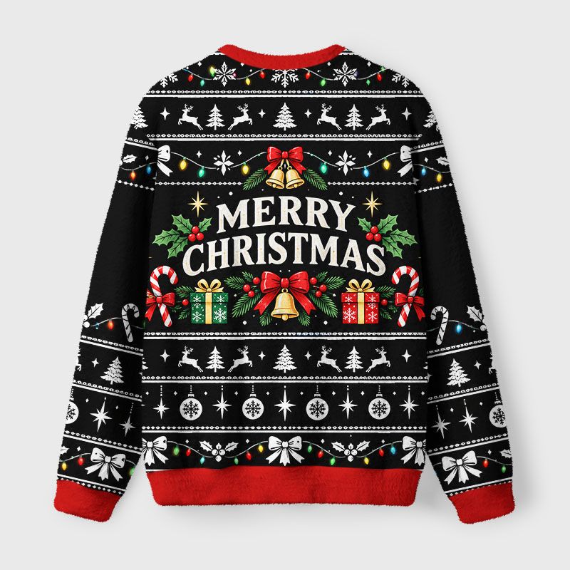 Kyoto-Lion Christmas Ball Napping Cat Fuzzy Christmas Ugly Sweatshirt