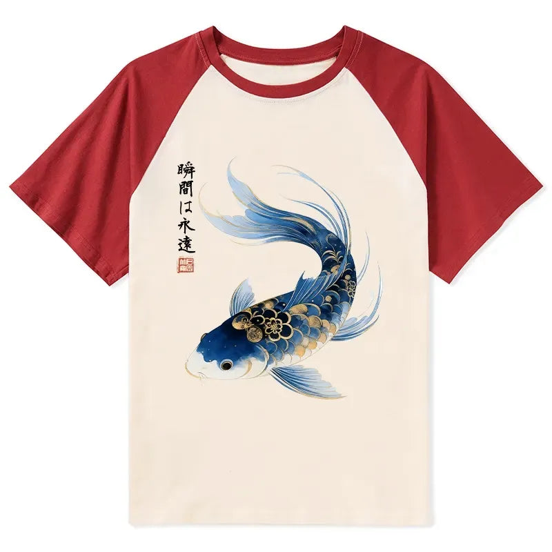 Kyoto-Lion Elegant Koi Fish Watercolor Art Raglan T-shirt