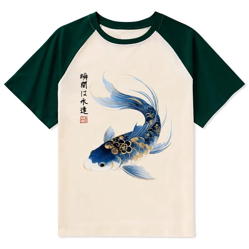 Kyoto-Lion Elegant Koi Fish Watercolor Art Raglan T-shirt