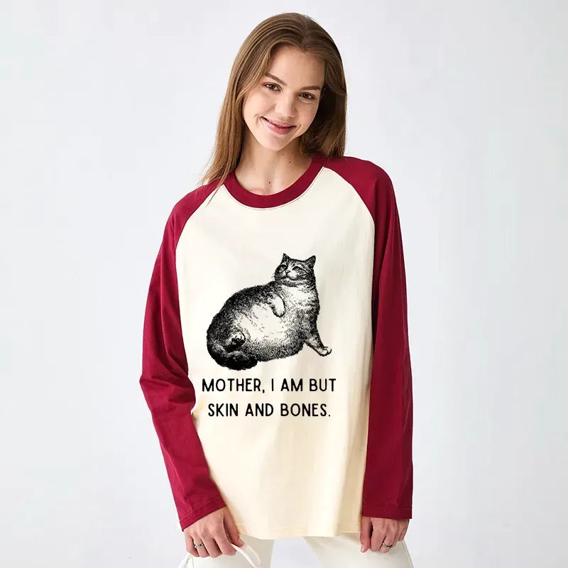 Kyoto-Lion Skin & Bones Cat Raglan Long Sleeve T-shirt