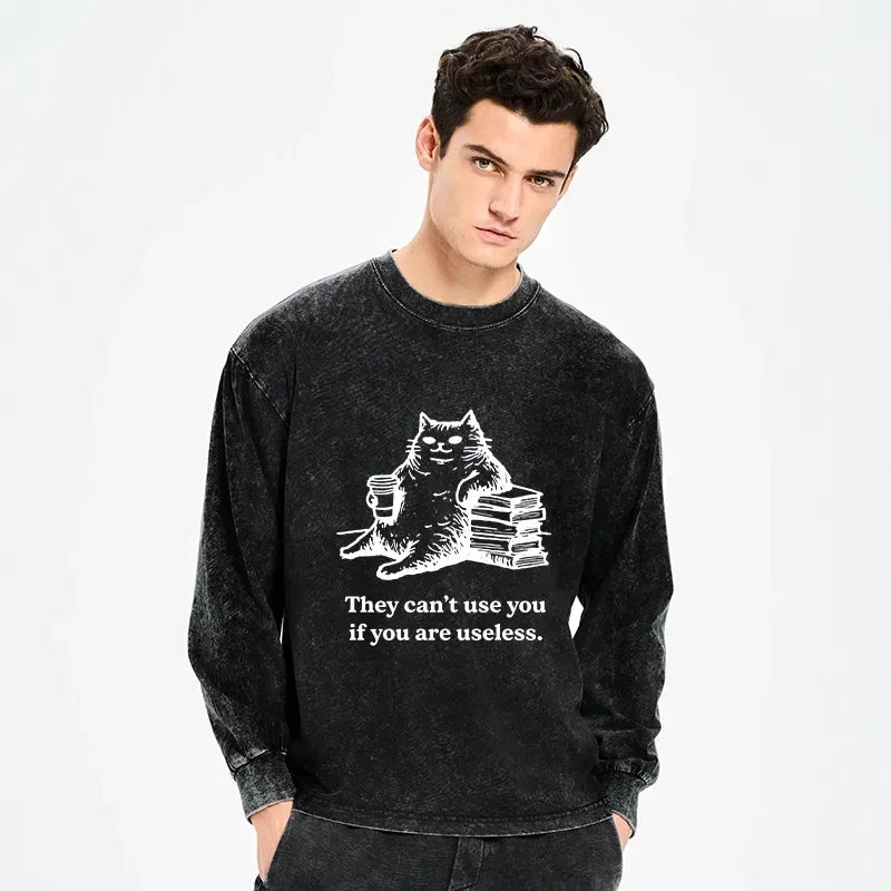 Kyoto-Lion Cat Proving Uselessness Is A Superpower Washed Long Sleeve T-Shirt