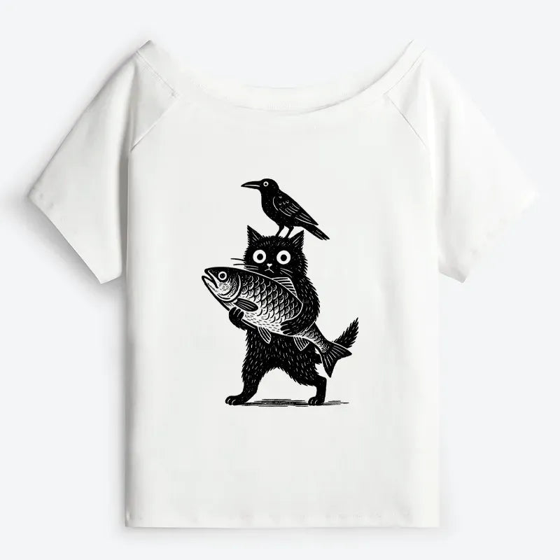 japanese funny off shoulder t-shirt on sale