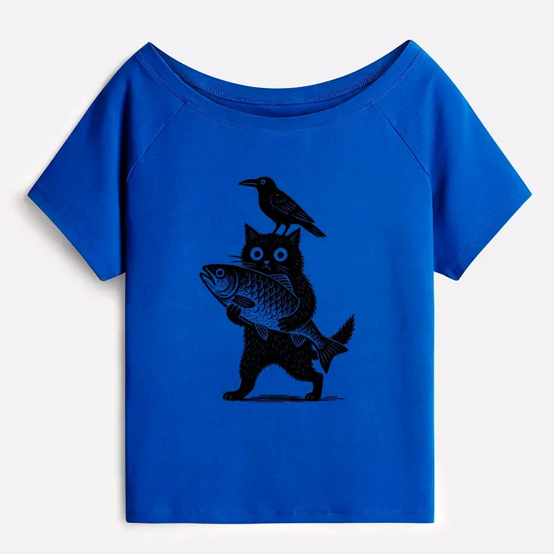 japanese funny off shoulder t-shirt on sale