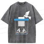 Funny Crane Washed T-Shirt for Daily Wear