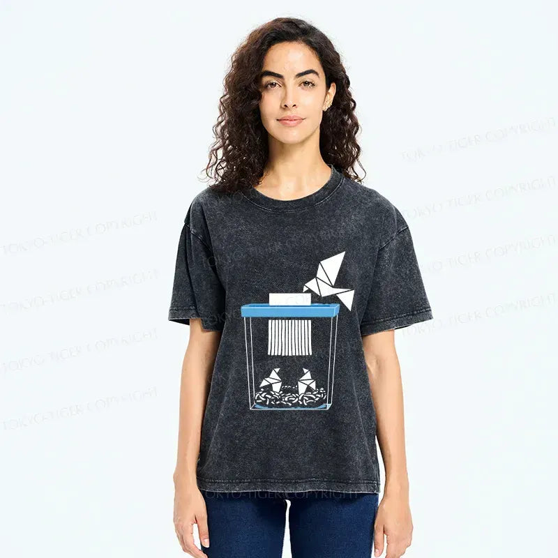 Kyoto-Lion Funny Paper-cut Crane Washed T-Shirt