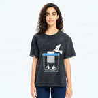 Kyoto-Lion Funny Paper-cut Crane Washed T-Shirt