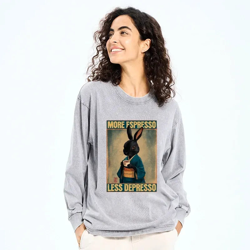 Kyoto-Lion More Espresso Less Depresso Rabbit Washed Long Sleeve T-Shirt