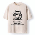 Kyoto-Lion Funny Cat Tough Living Vibe Washed T-Shirt