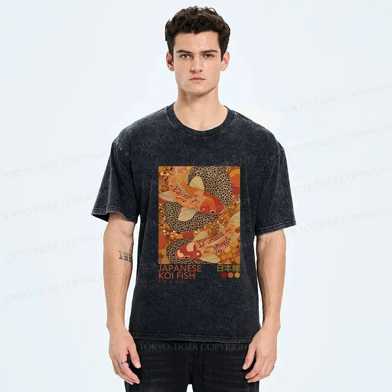 Kyoto-Lion Japanese Koi Poster Washed T-Shirt