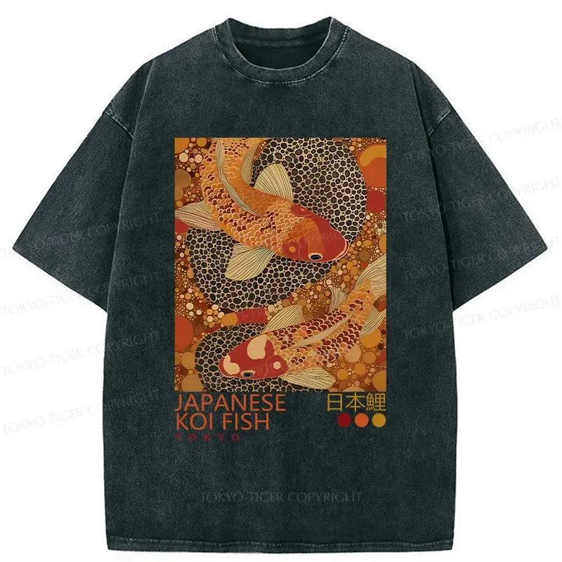 Kyoto-Lion Japanese Koi Poster Washed T-Shirt