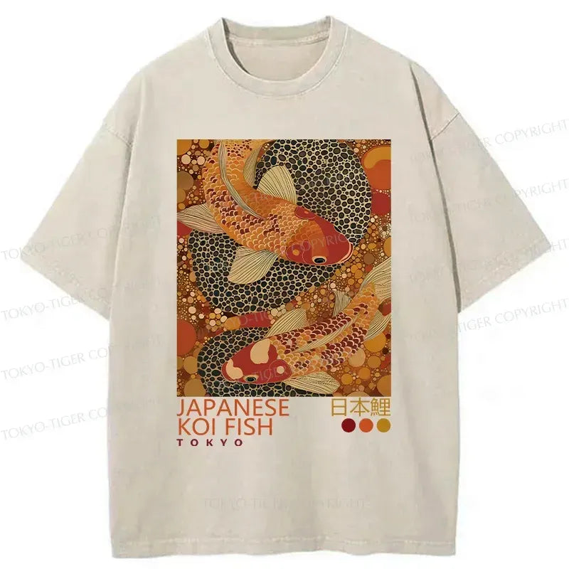 Kyoto-Lion Japanese Koi Poster Washed T-Shirt